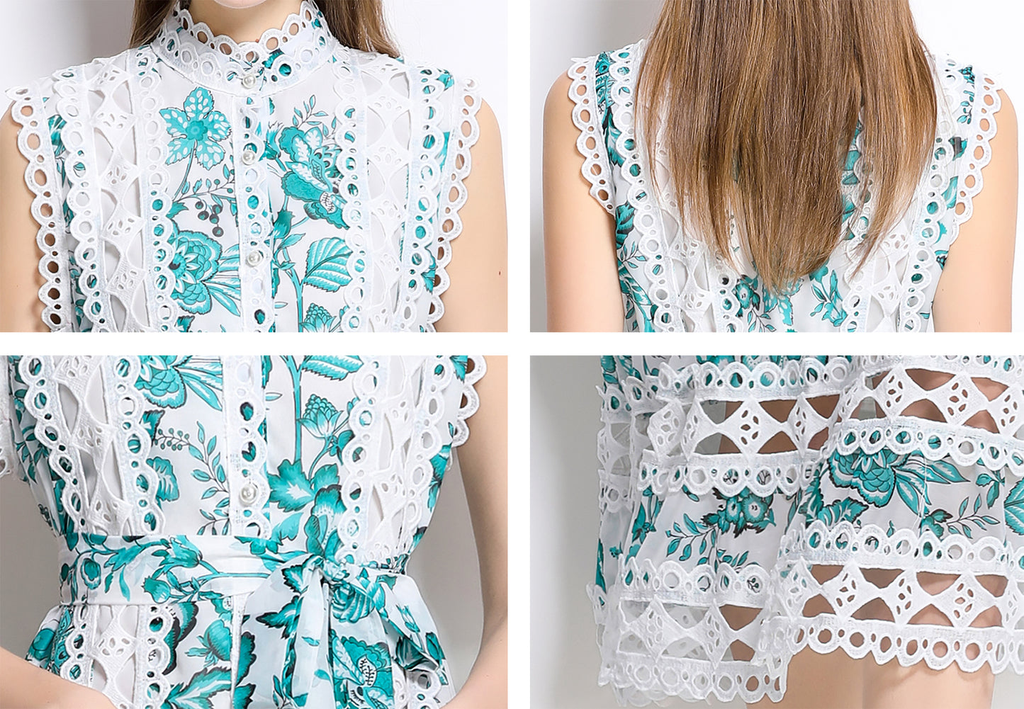 Women's Sleeveless Hollow Out Lace Midi Dress