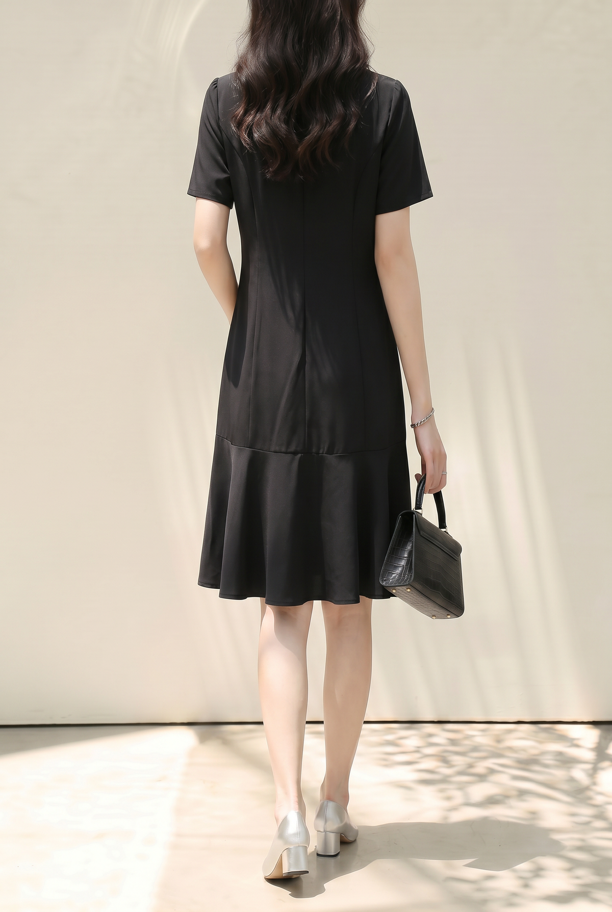 Polka Dot Tie-Neck Black Dress | Elegant Summer Day Dress