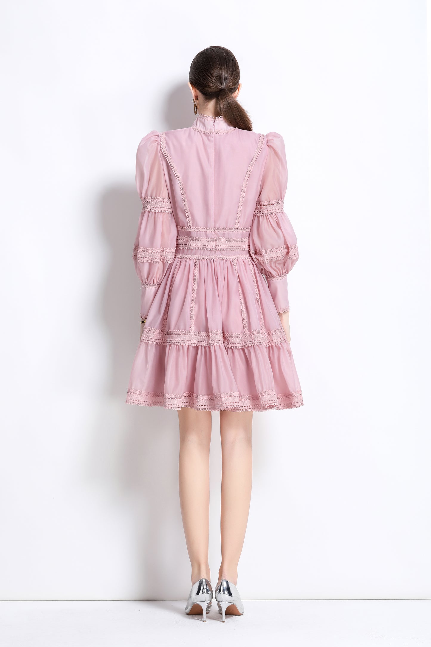 BK-Organza Lace Puff Sleeve Mini Dress