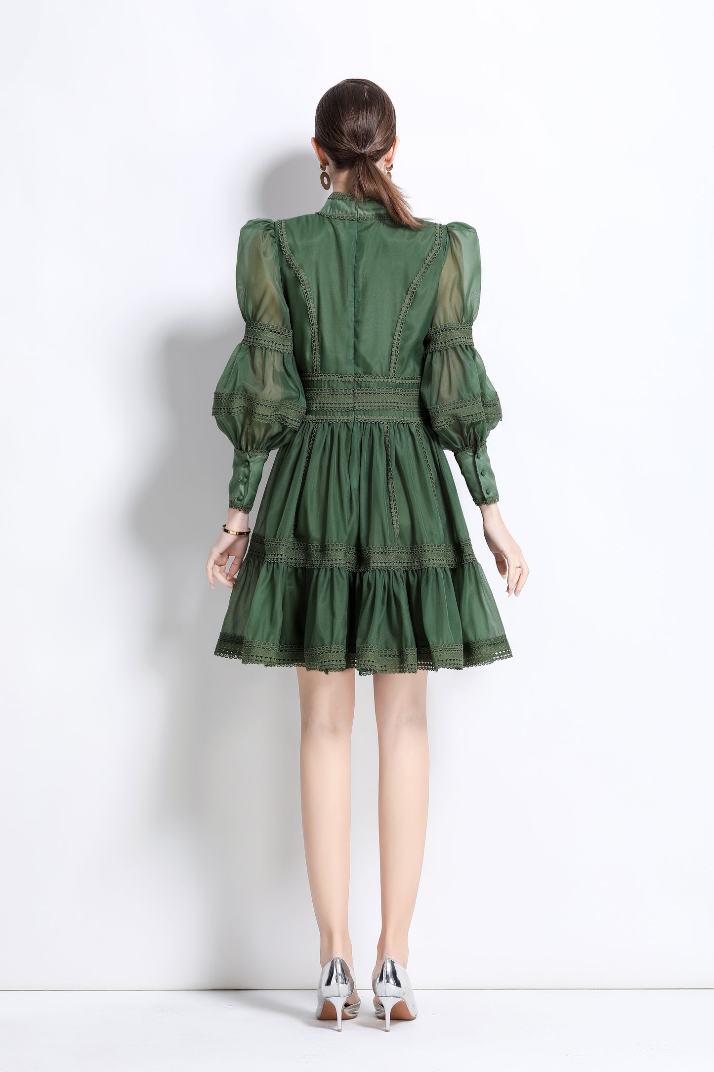 BK-Organza Lace Puff Sleeve Mini Dress