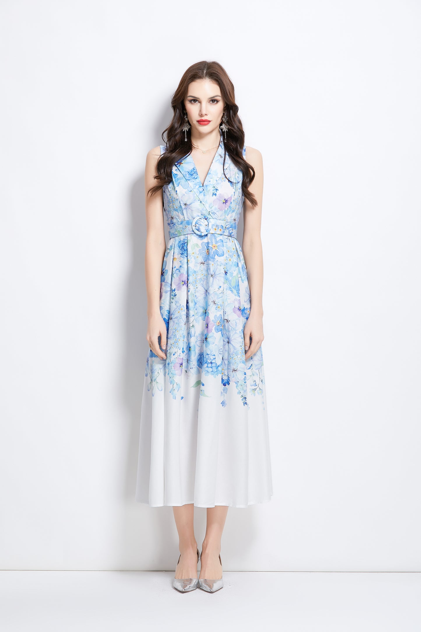 Women's Floral Print Sleeveless V Neck Maxi Dress