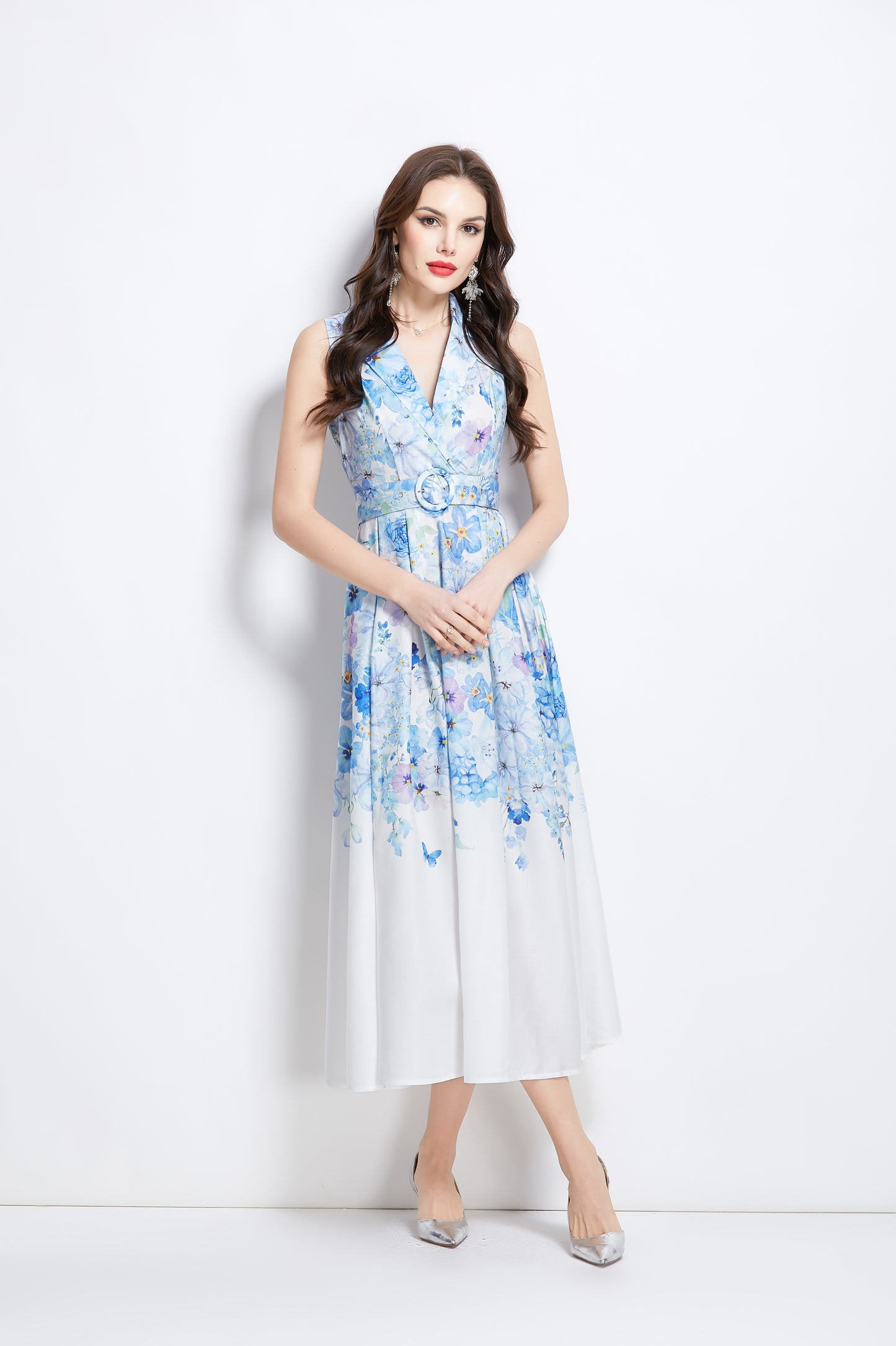 Women's Floral Print Sleeveless V Neck Maxi Dress