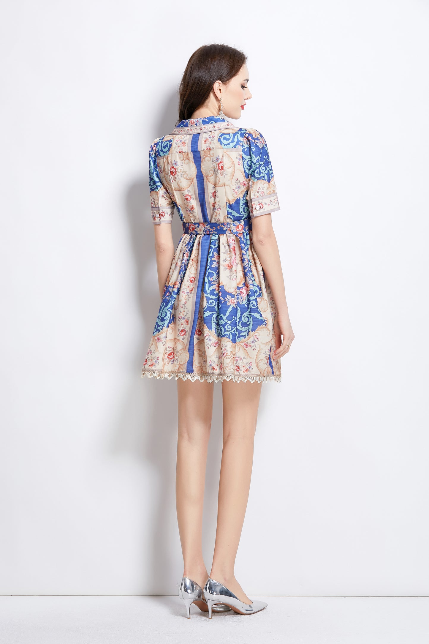 Women's V Neck Floral Print Mini Dress
