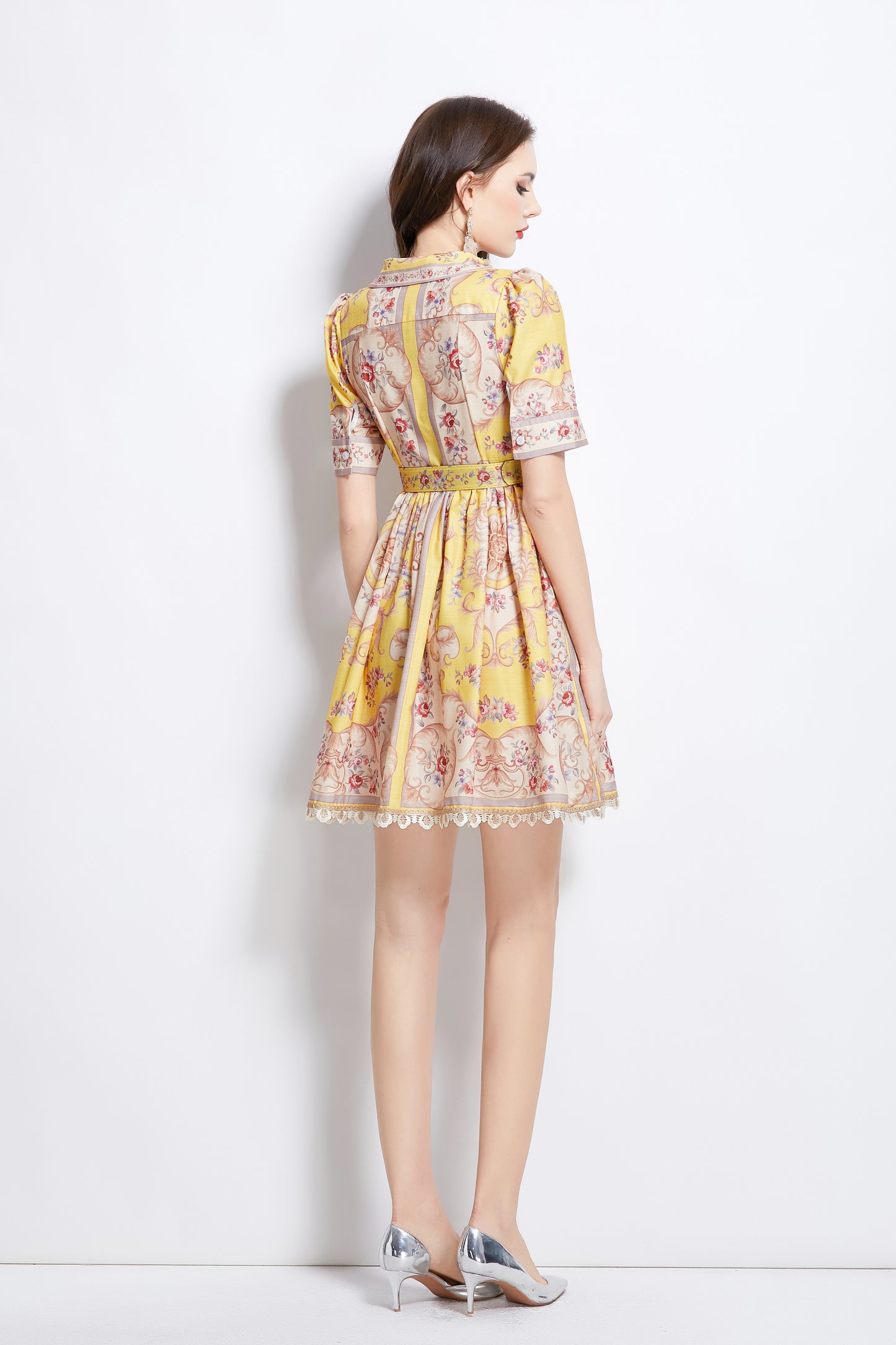 Women's V Neck Floral Print Mini Dress