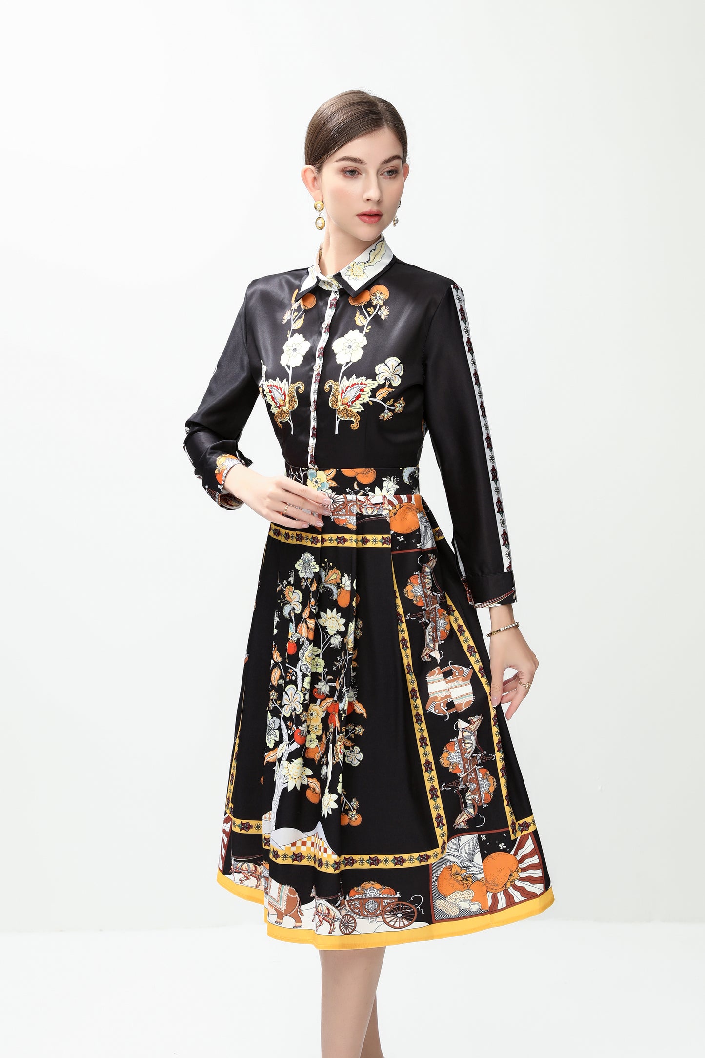 Women's 3/4 Sleeve Floral Print Midi Dress