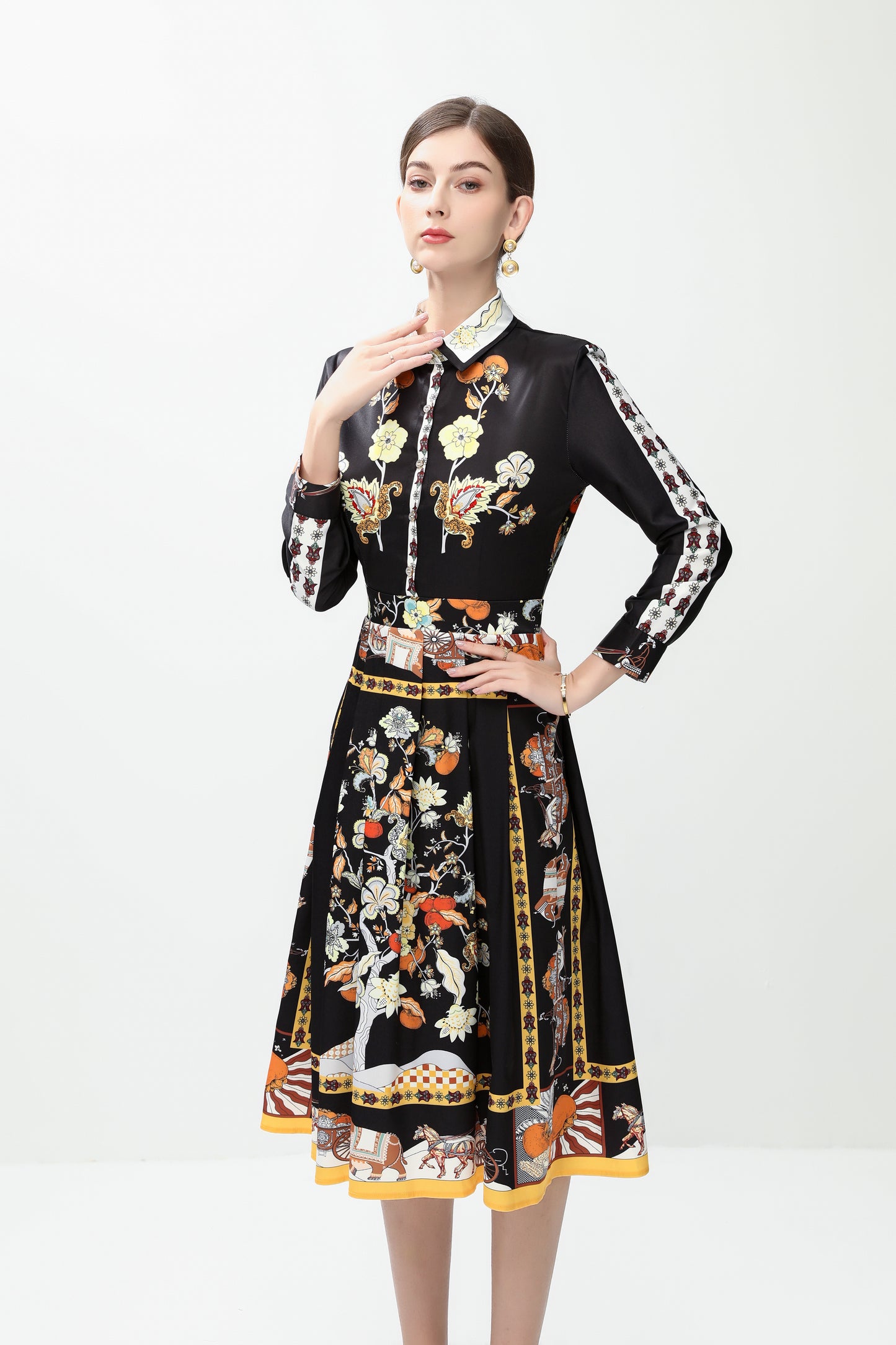 Women's 3/4 Sleeve Floral Print Midi Dress