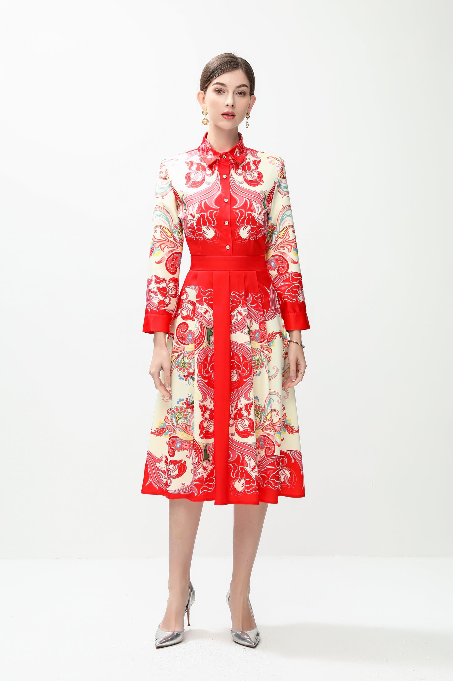 Women's 3/4 Sleeve Floral Print Midi Dress