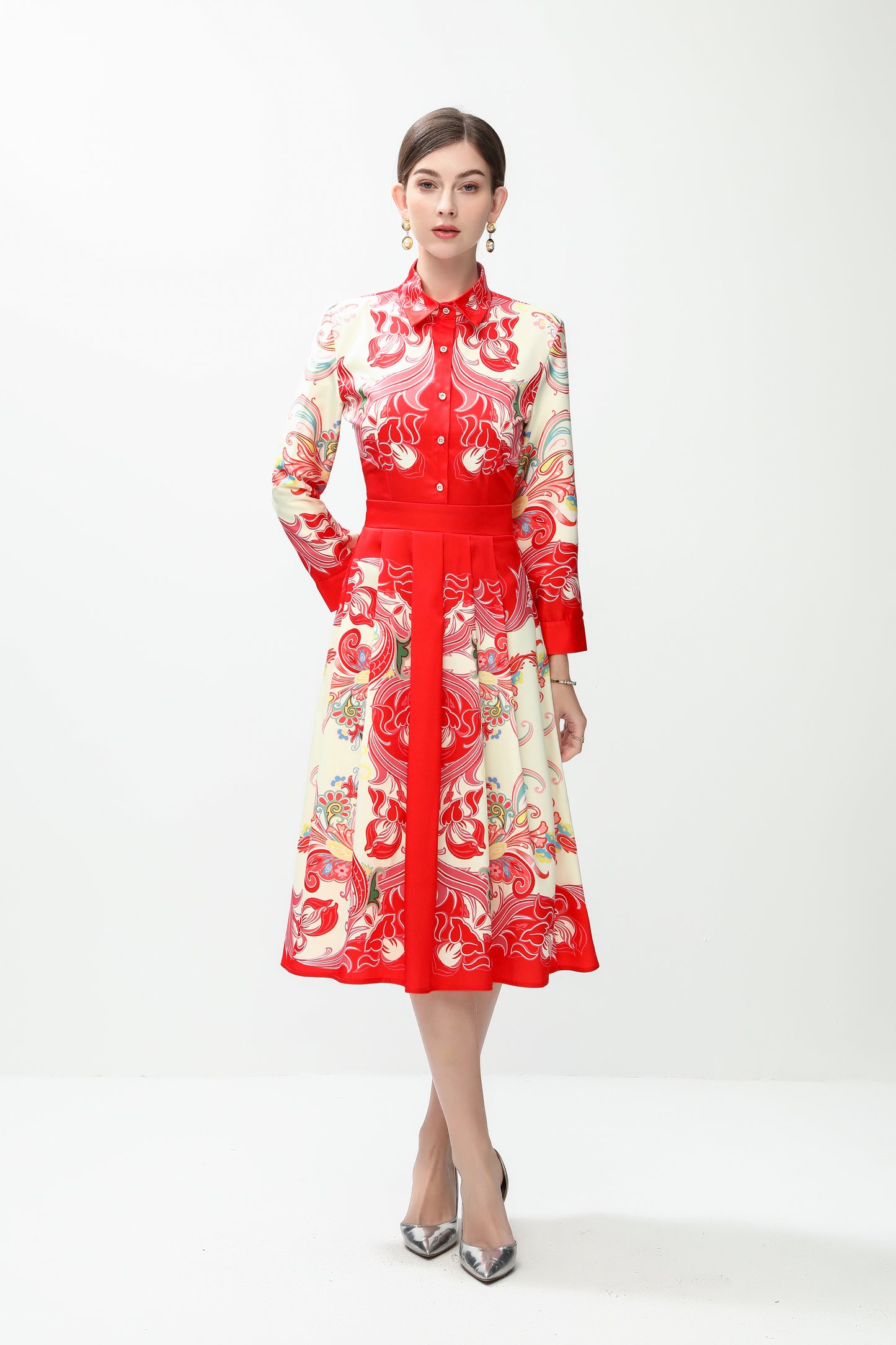 Women's 3/4 Sleeve Floral Print Midi Dress