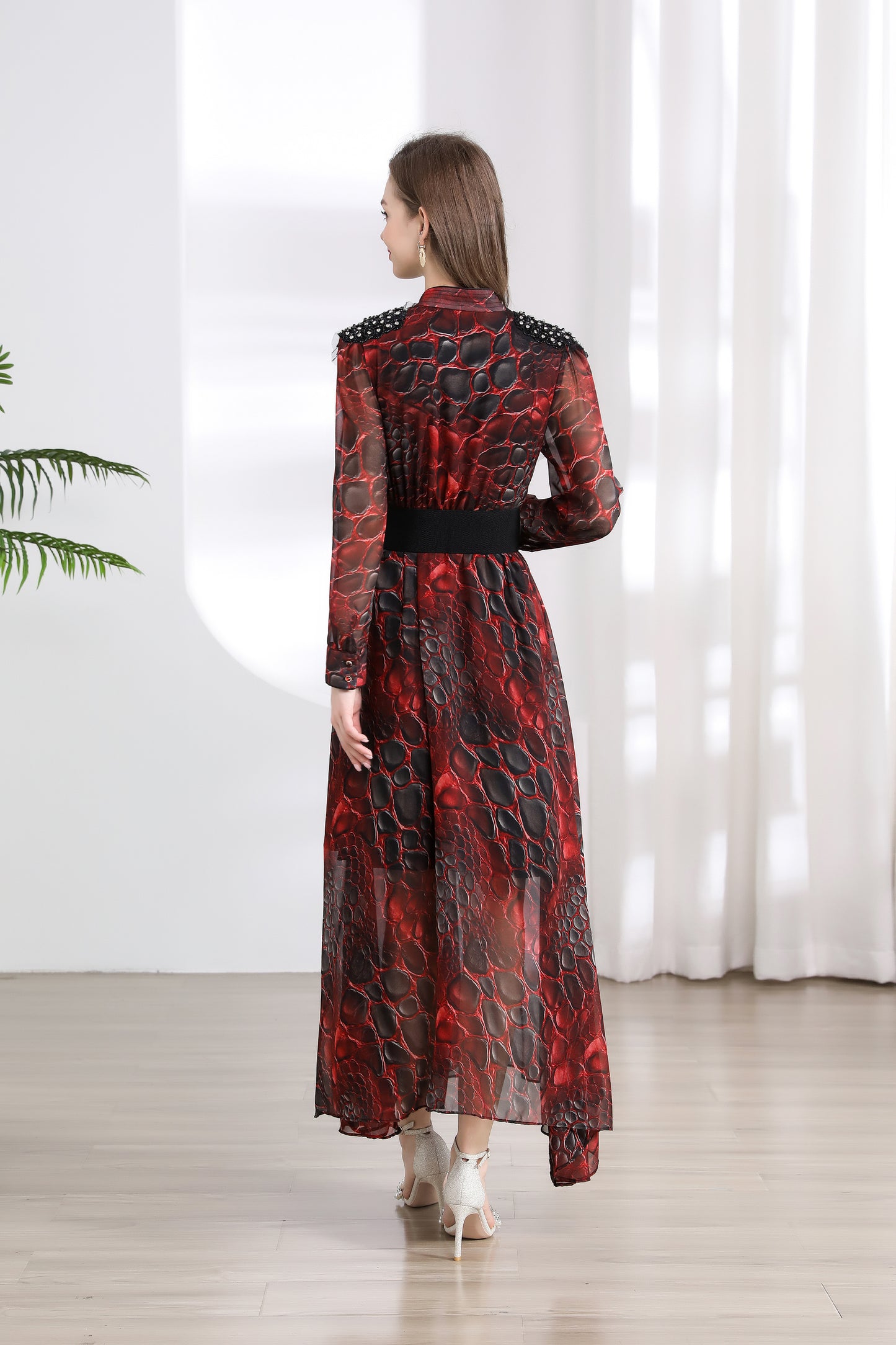 Women's V-neck Beading Irregular Hem Maxi Dress