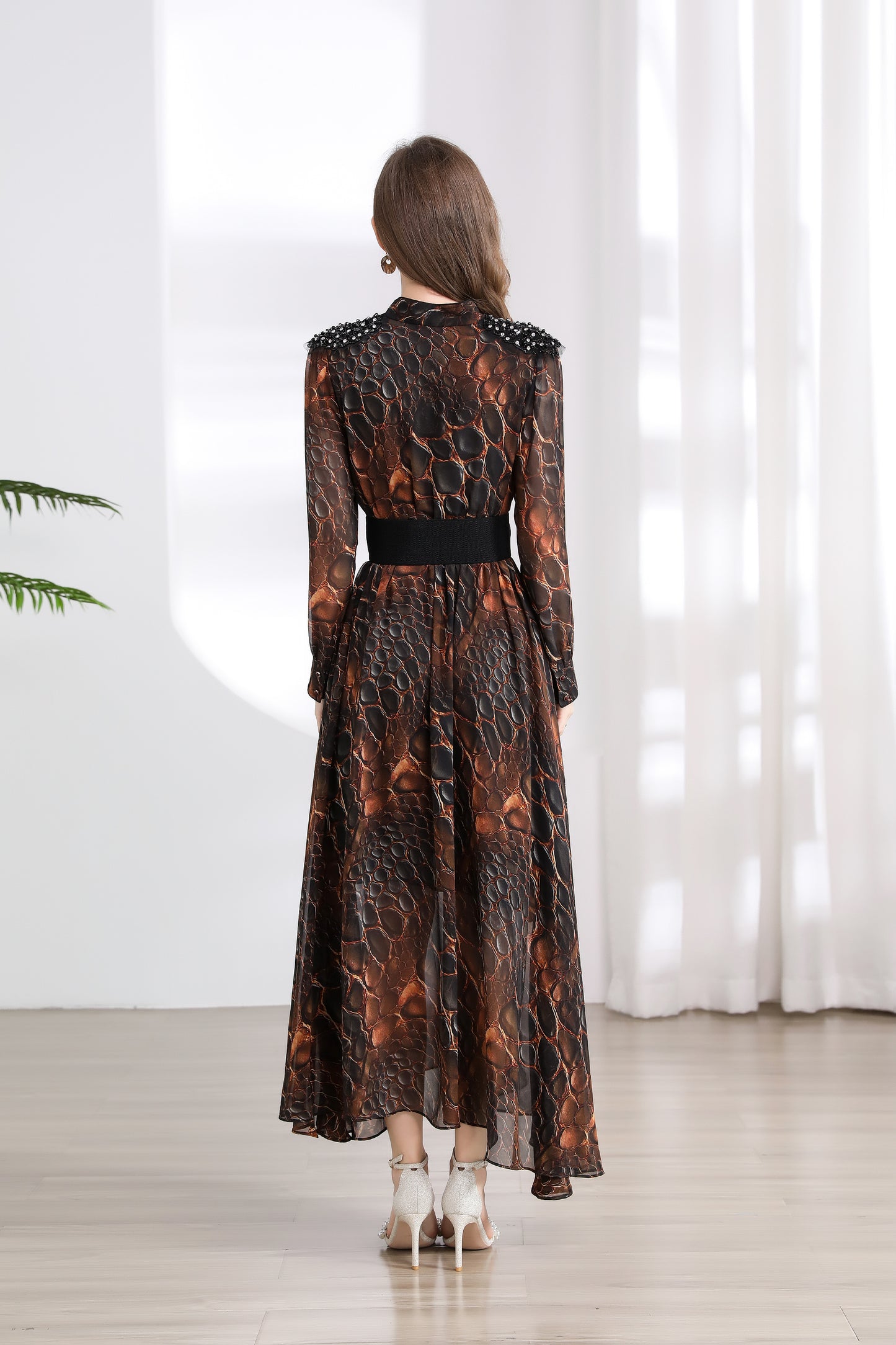 Women's V-neck Beading Irregular Hem Maxi Dress