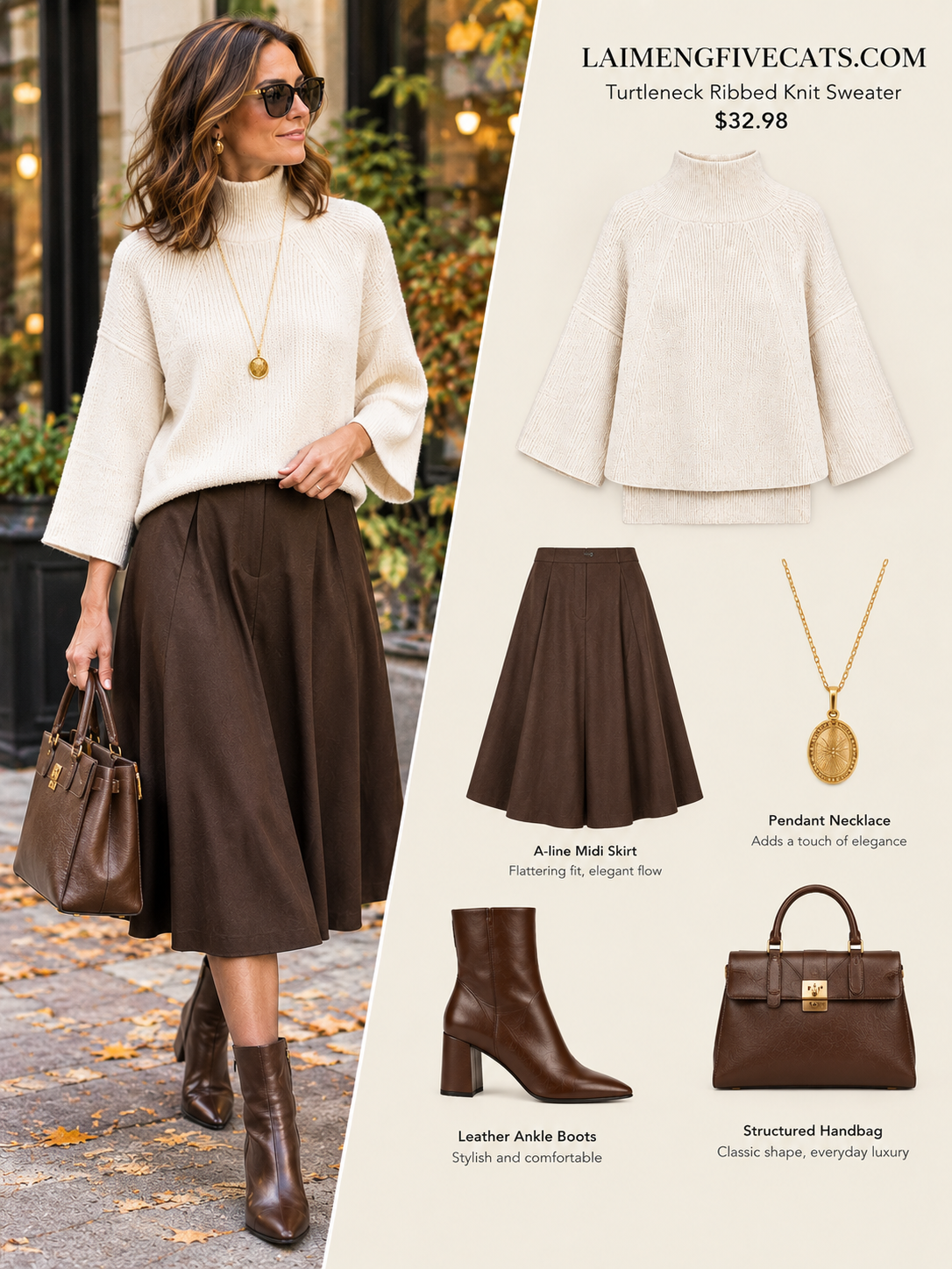 28681-Ribbed Turtleneck Flare-Sleeve Knit Sweater – Black & White