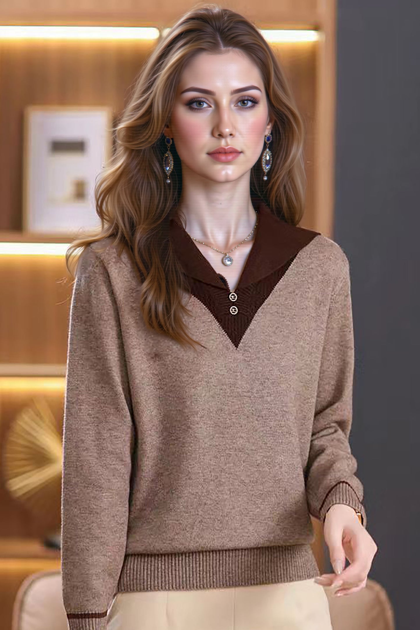 Women's Sailor Collar V-Neck Sweater Knit Pullover Tops