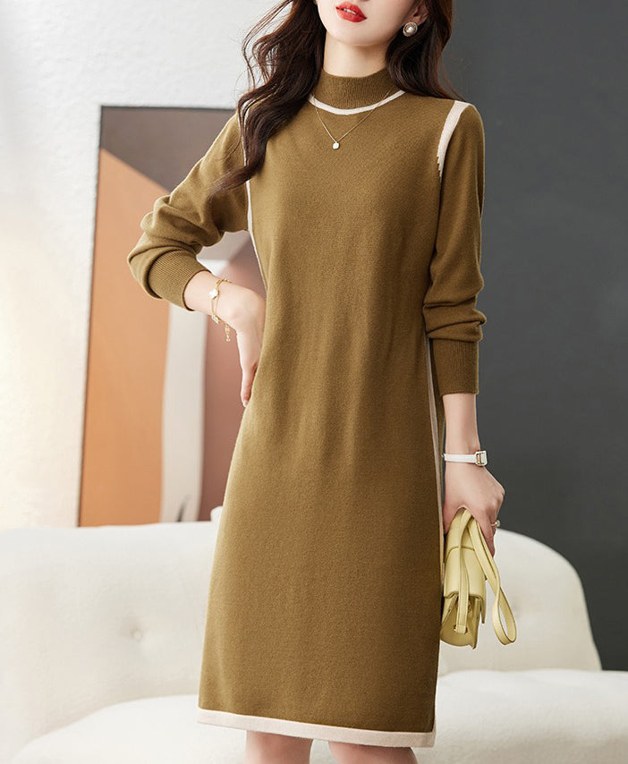 Women's Long Sleeve Sweater Knit Color Block Dress