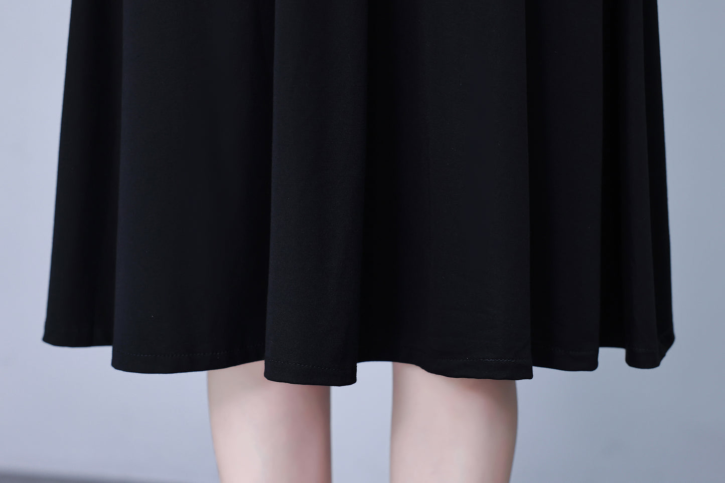 Women's Peter Pan Collar Long Sleeve Black Dress with Pocket