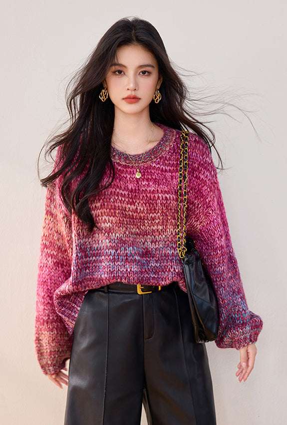 SD-Puff sleeve Colorful Pullover Sweater - LAI MENG FIVE CATS