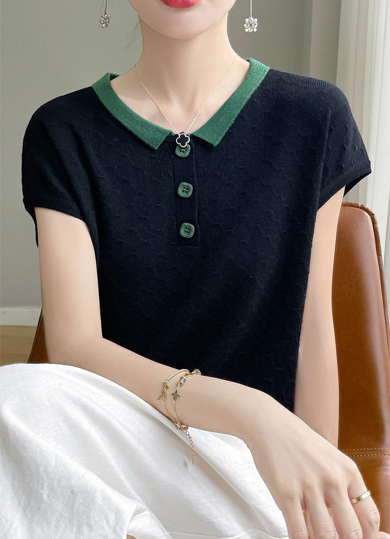 Women's Knit Tops Henley Shirts Color Block Blouse