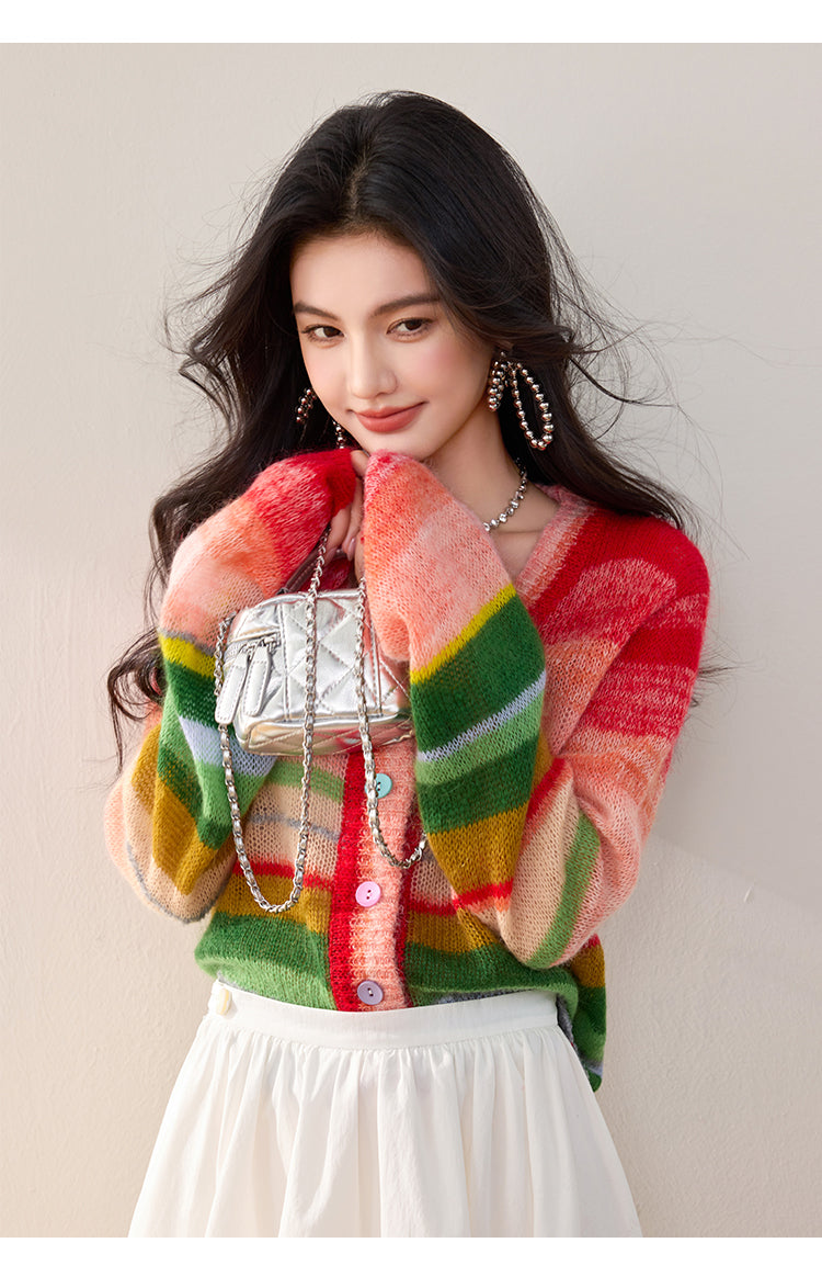 SD-Balloon Sleeve Striped Cardigan - LAI MENG FIVE CATS