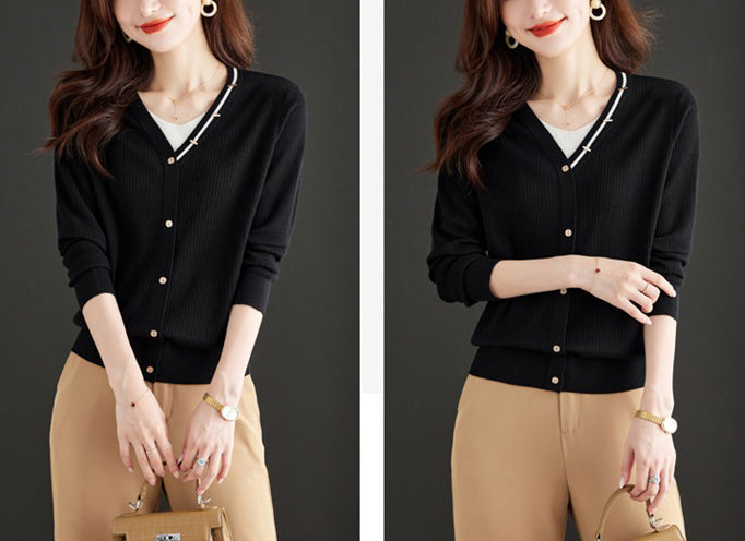 Women's Lightweight Cardigan V Neck Knit Sweater Tops