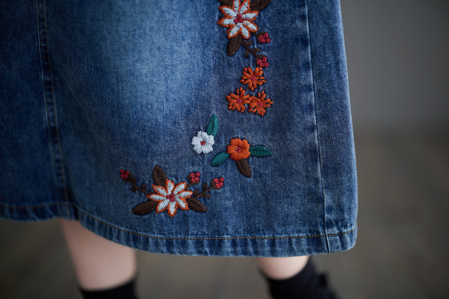 Women's Denim Drawstring Waist Pockets Jean Skirt - LAI MENG FIVE CATS