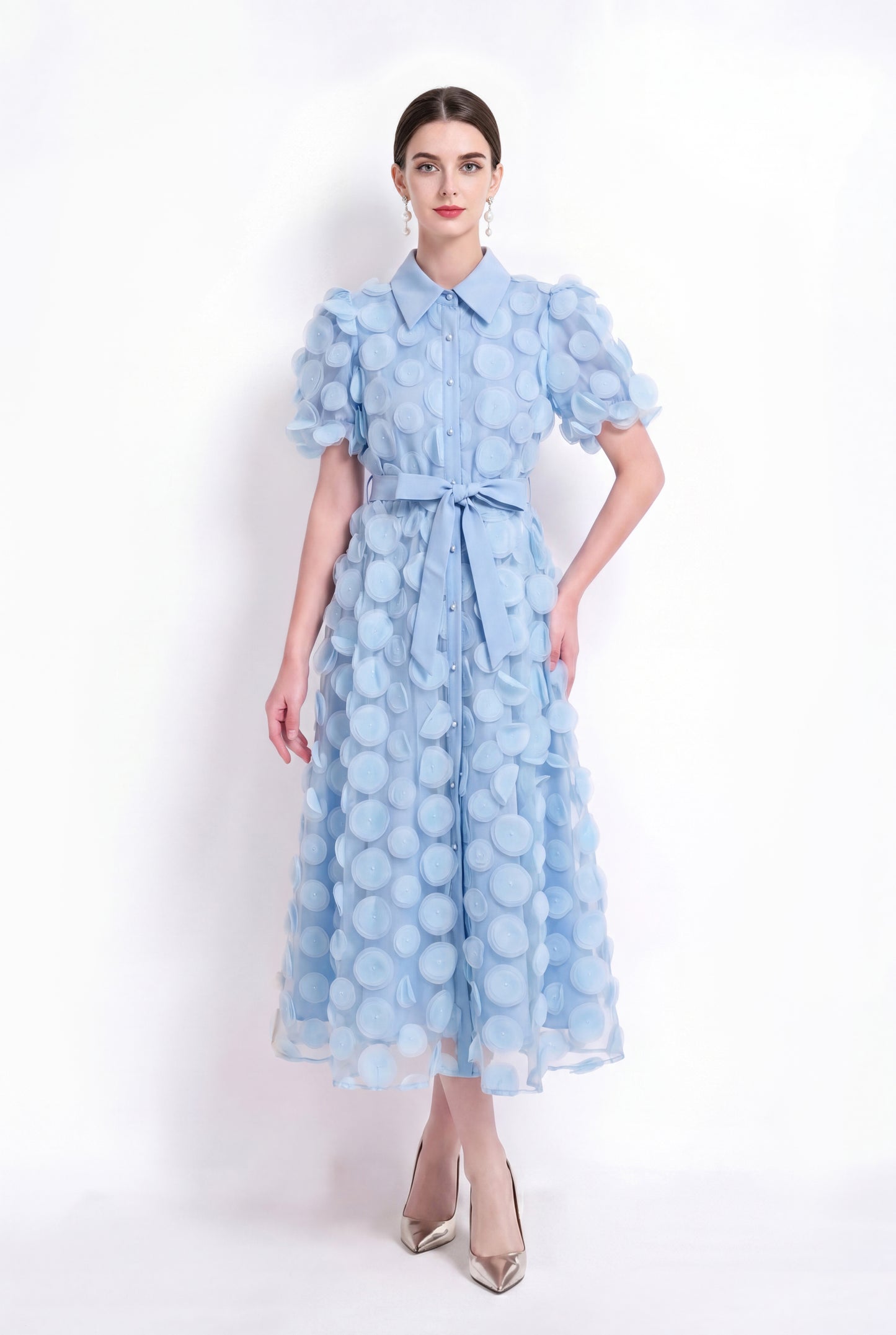 Blue 3D Floral Midi Dress - LAI MENG FIVE CATS