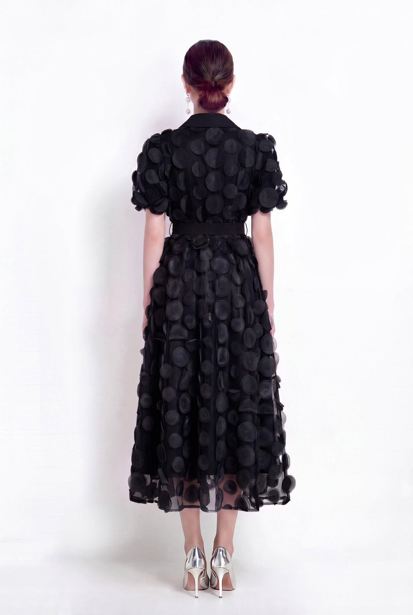 Black 3D Floral Midi Dress - LAI MENG FIVE CATS