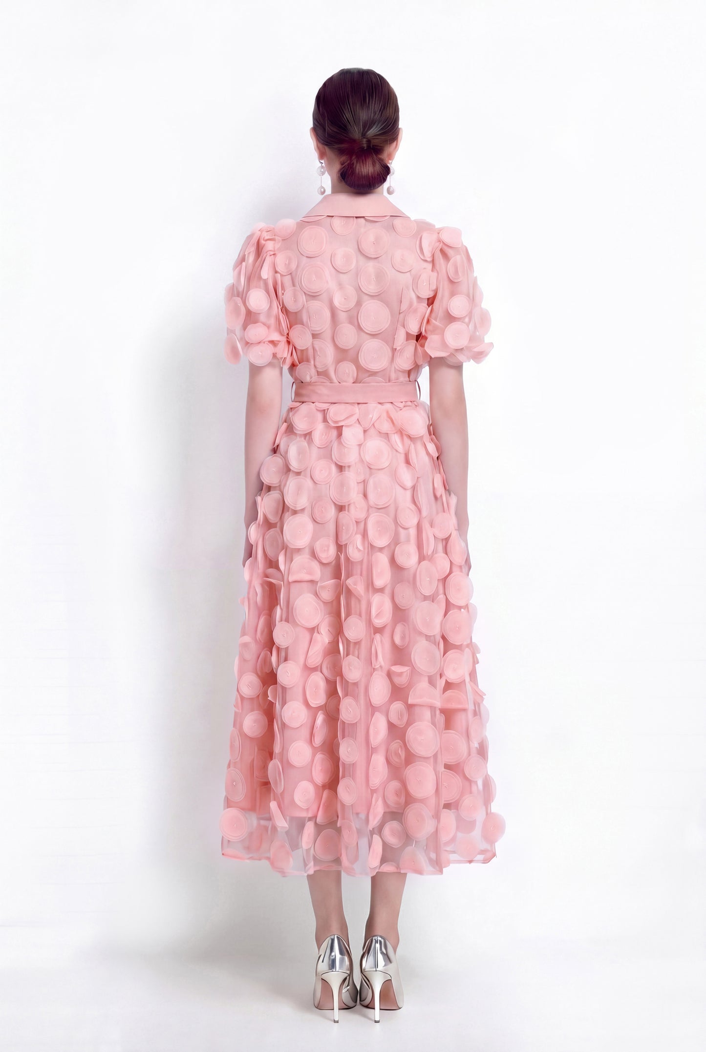 LAI MENG FIVE CATS Pink 3D Floral Midi Dress - LAI MENG FIVE CATS