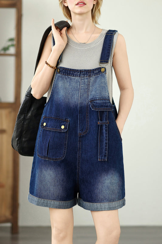 Women's Denim Bib Shorts Adjustable Strap Shortalls Romper