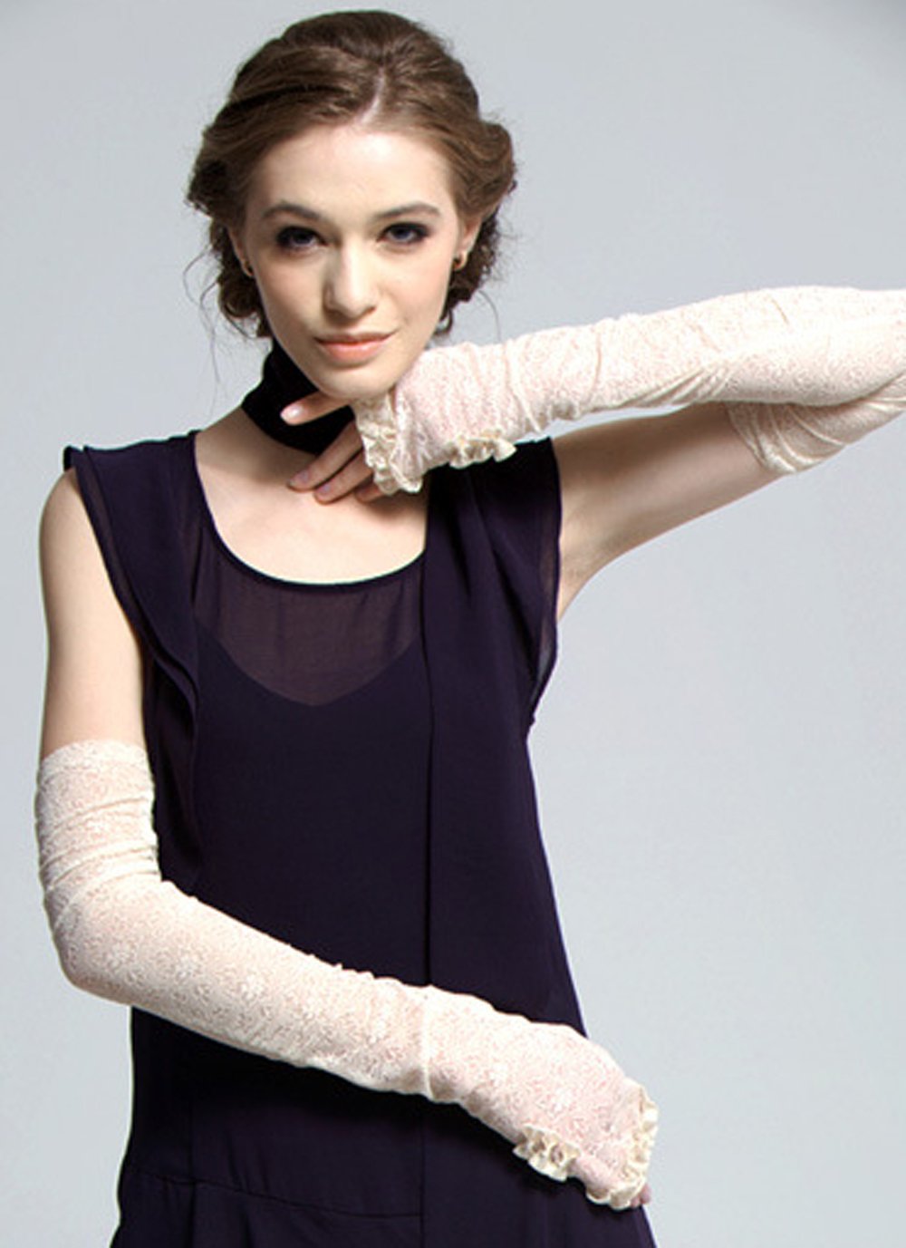 GL10-Women's Gloves Lace  Fingerless Elbow Length - LAI MENG FIVE CATS