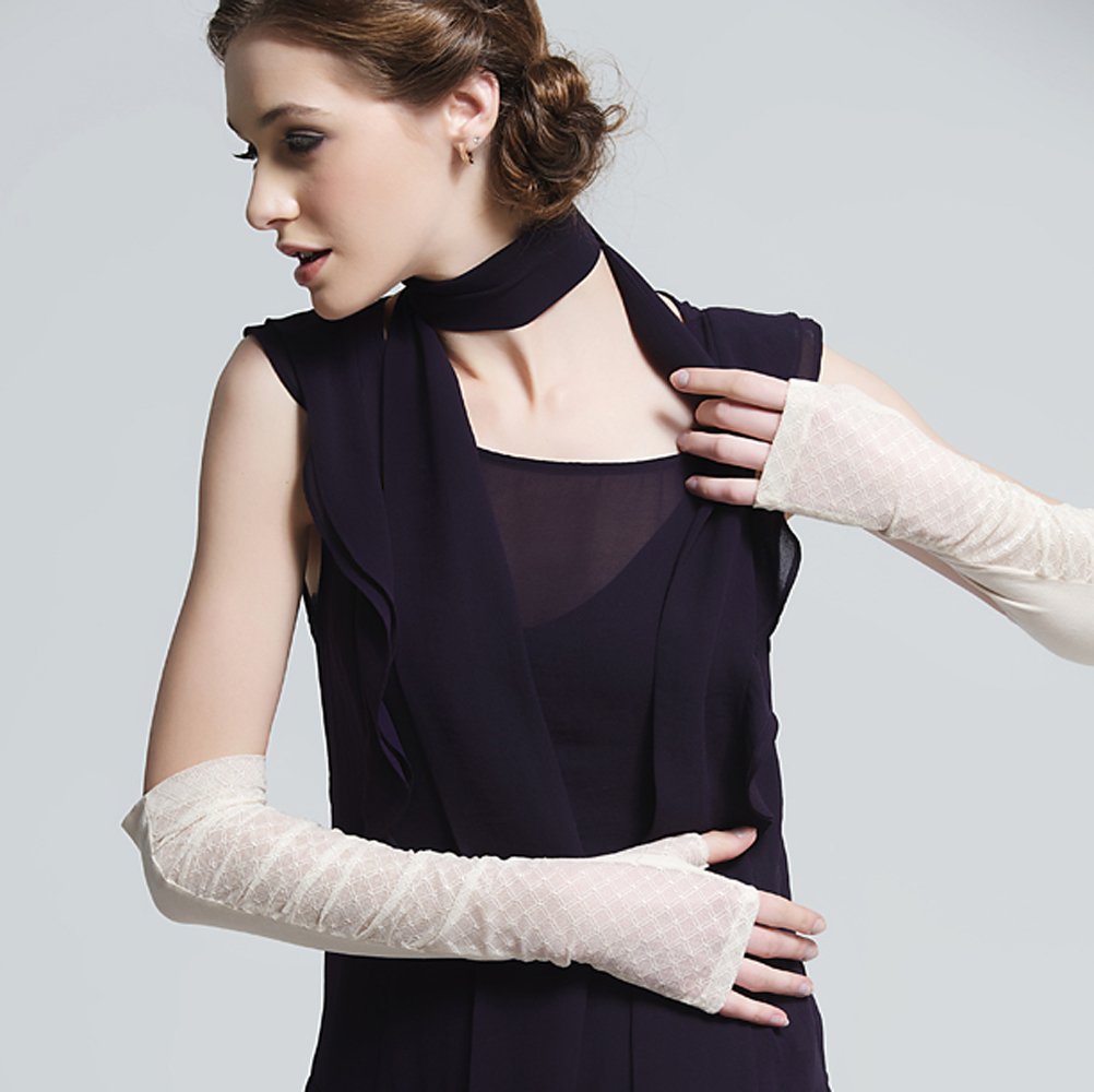 GL10-Womens Long Lace Floral Half Finger Arm Sleeves - LAI MENG FIVE CATS