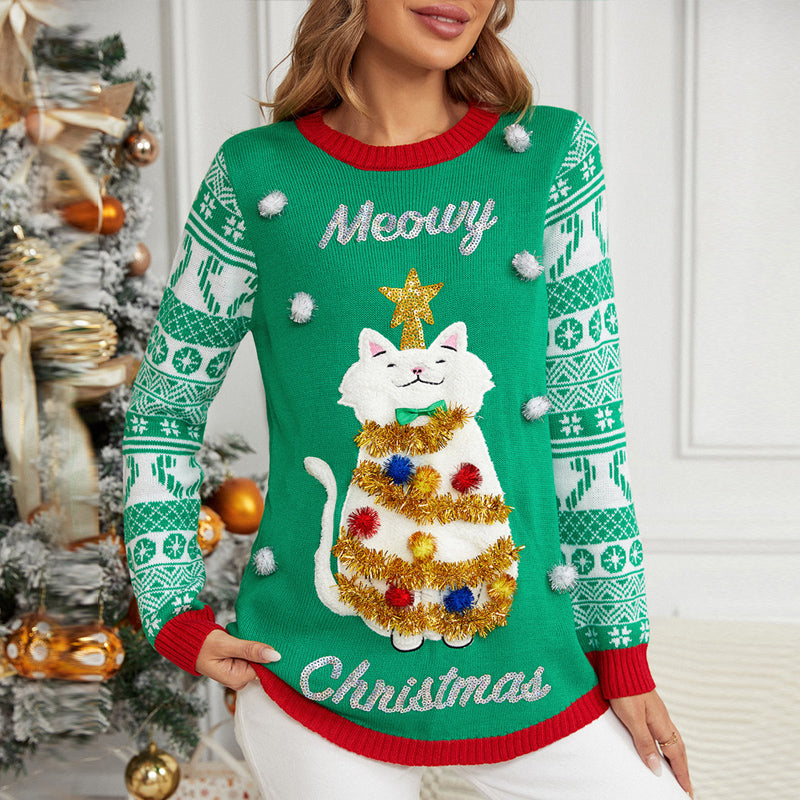 SD-Women's Christmas Cat Sequined Sweatshirt