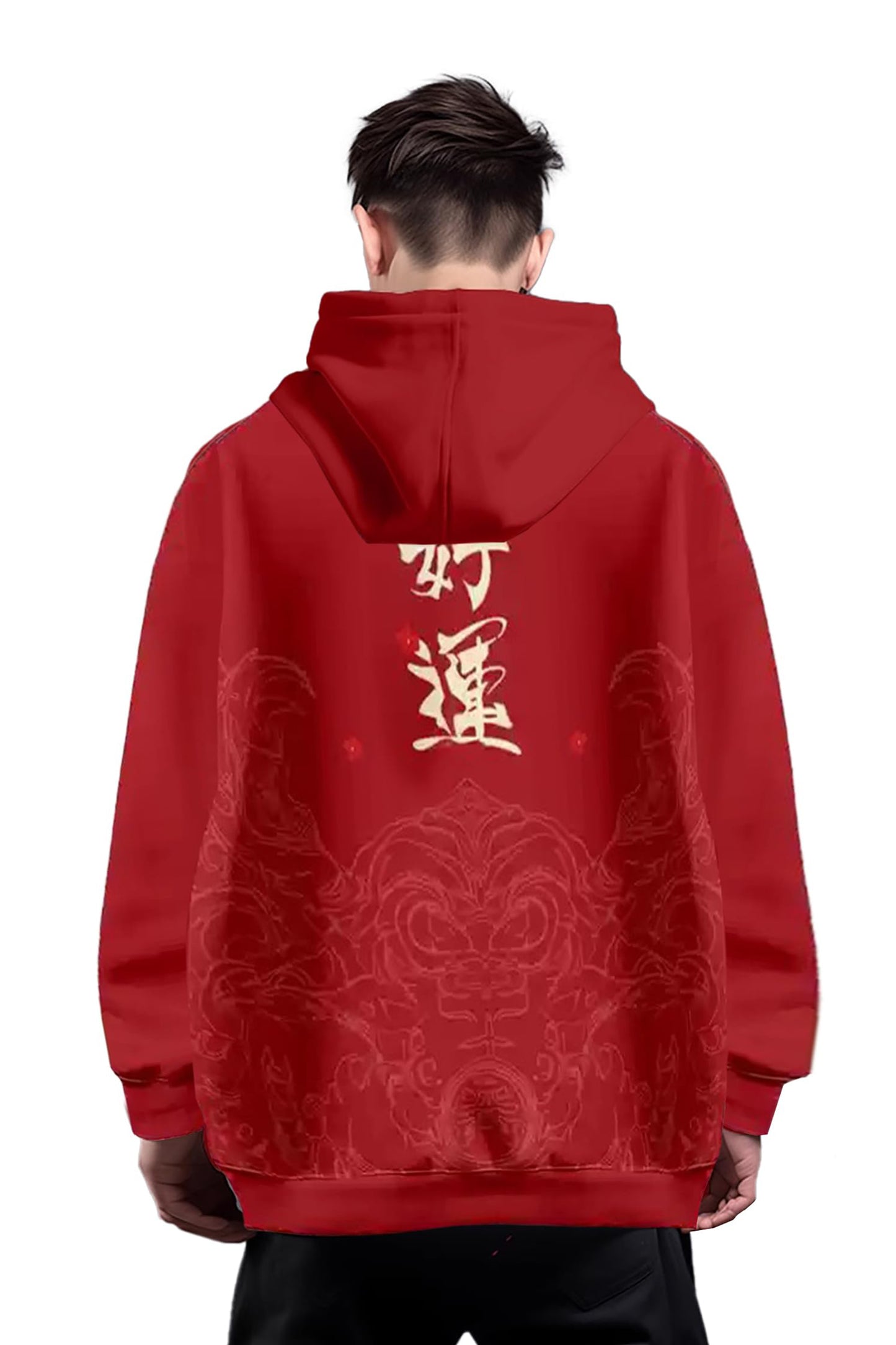 Drawstring Pattern Loose Hoodie with Pocket