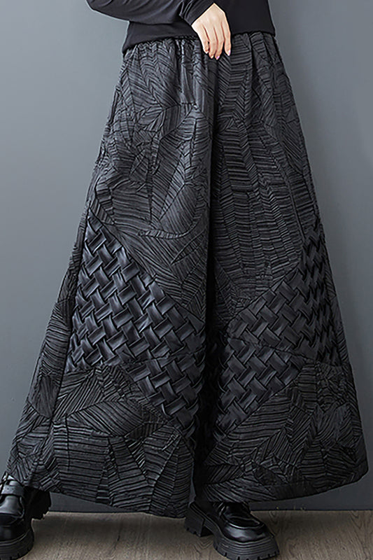 Elastic Textured Wide Leg Pants
