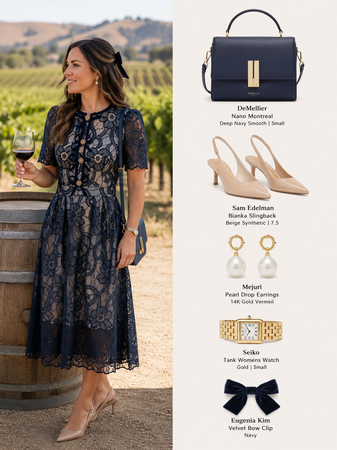 Navy Lace Bow Midi Dress – Classy Feminine Occasion Dress - LAI MENG FIVE CATS