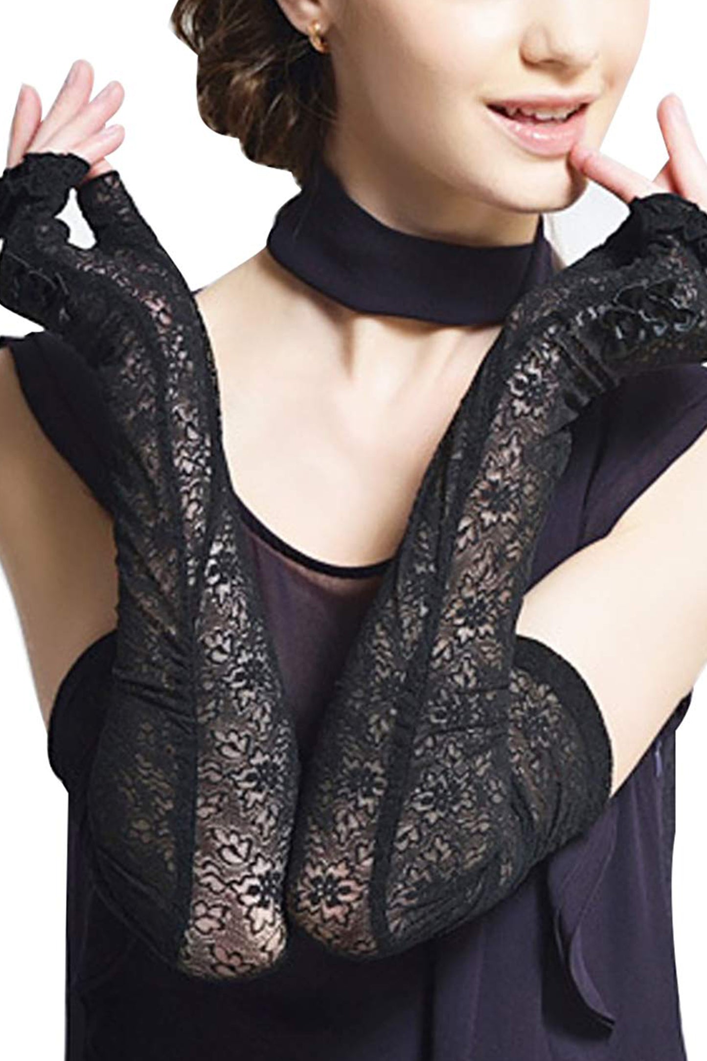 GL10-Women's Gloves Lace  Fingerless Elbow Length - LAI MENG FIVE CATS