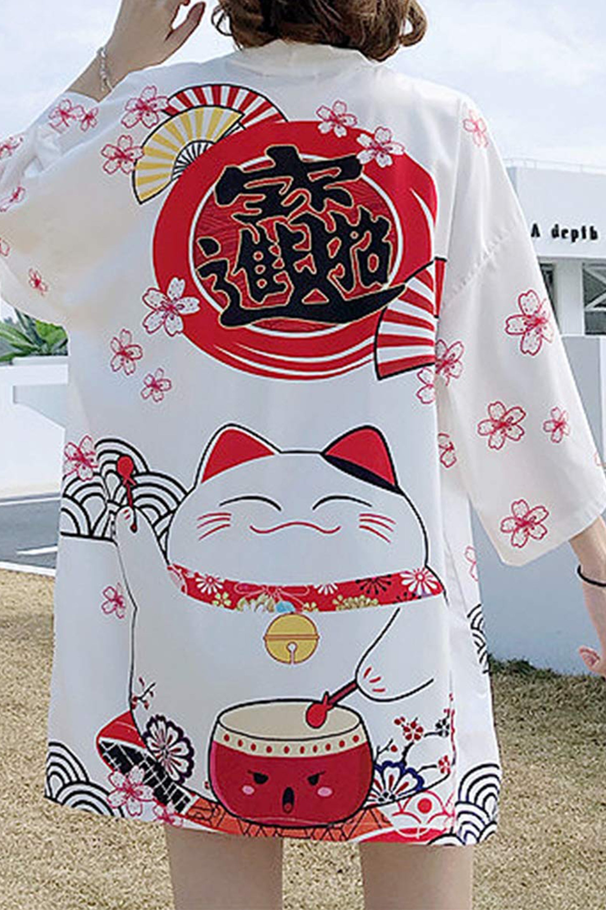 K10-Women's Lucky Cat Cardigan Kimono Cute Tops - LAI MENG FIVE CATS