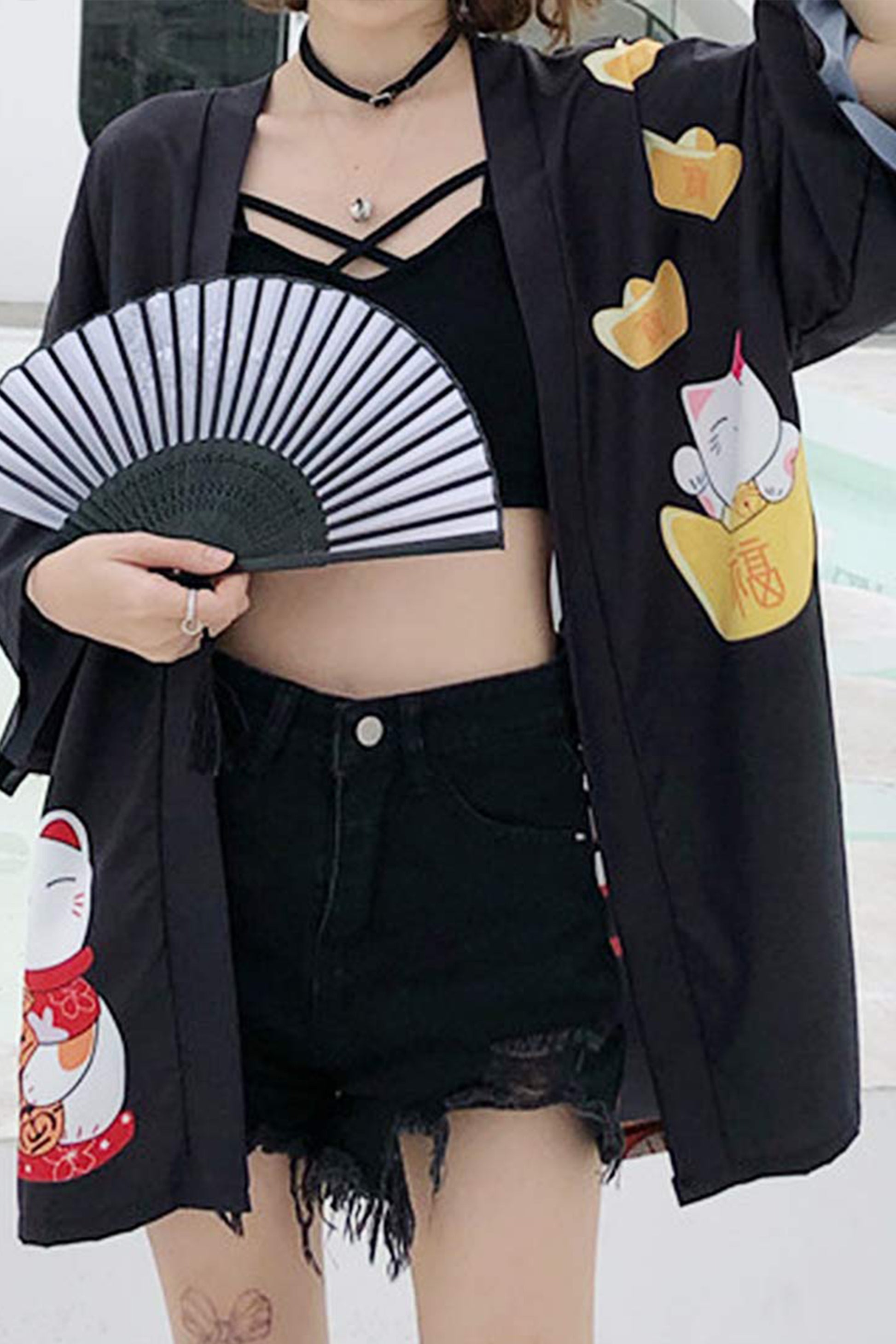 K10-Women's Lucky Cat Cardigan Kimono Cute Tops - LAI MENG FIVE CATS