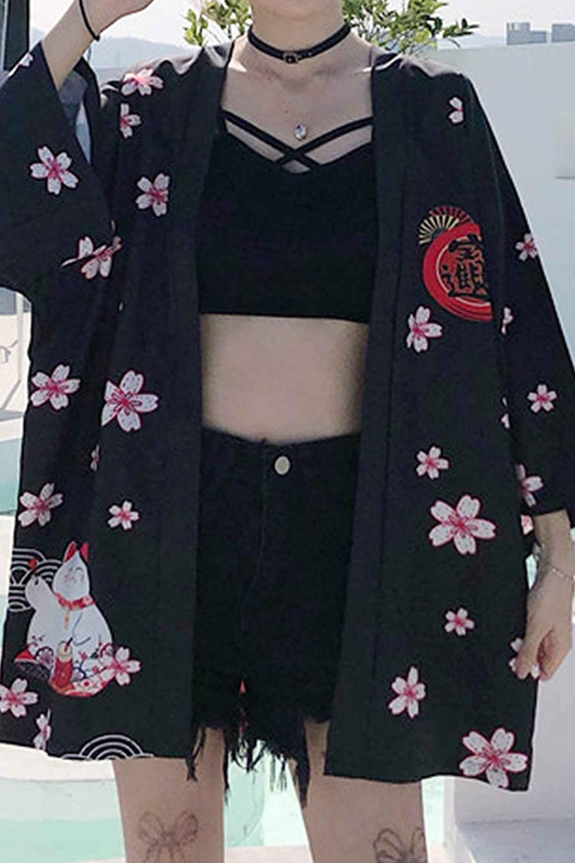 K10-Women's Lucky Cat Cardigan Kimono Cute Tops - LAI MENG FIVE CATS