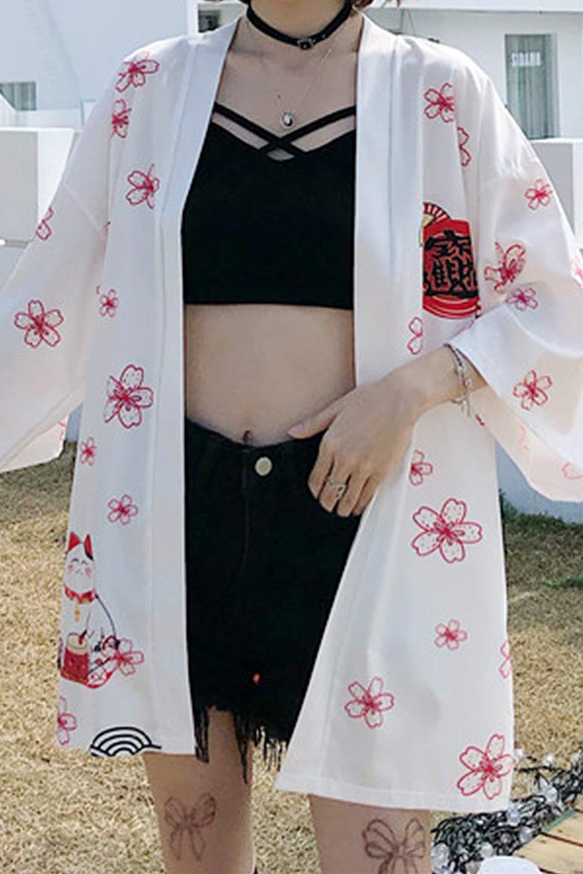 K10-Women's Lucky Cat Cardigan Kimono Cute Tops - LAI MENG FIVE CATS
