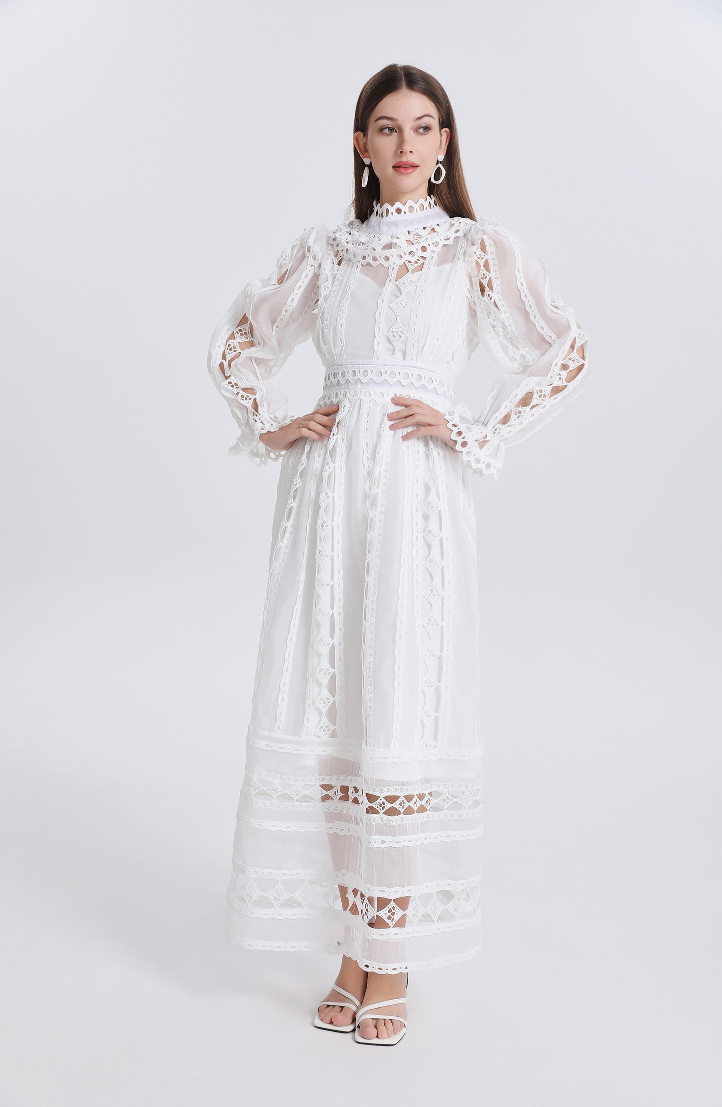 Elegant French-Inspired Lace Hollowed-out Maxi Dress - LAI MENG FIVE CATS