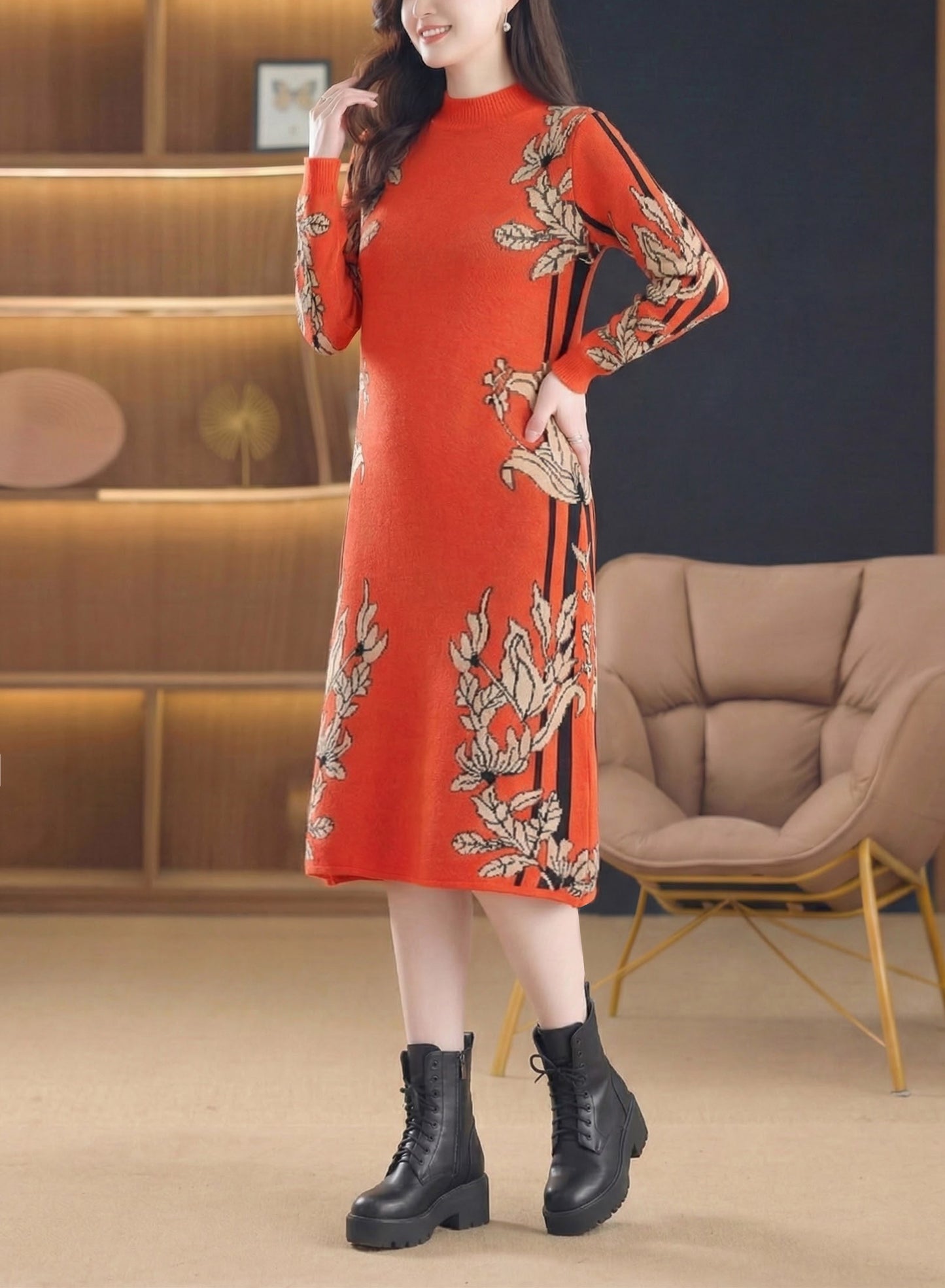 Women's Turtleneck Long Sleeve Knit Sweater Dress