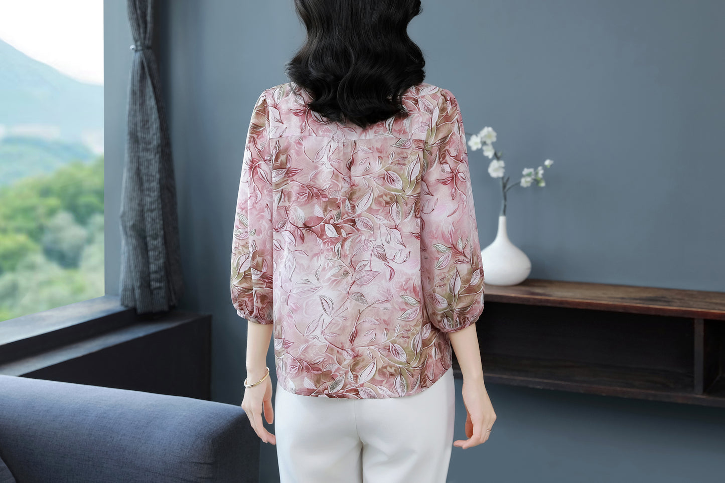 Women's  Floral Print Ruffle Puff Sleeve Blouses Top