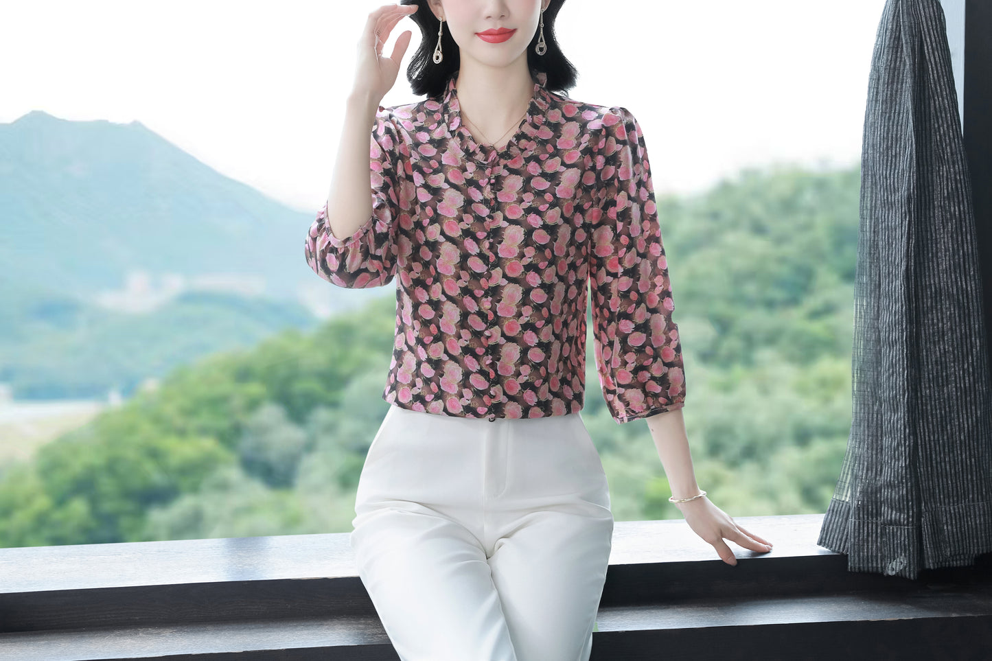 Women's  Floral Print Ruffle Puff Sleeve Blouses Top