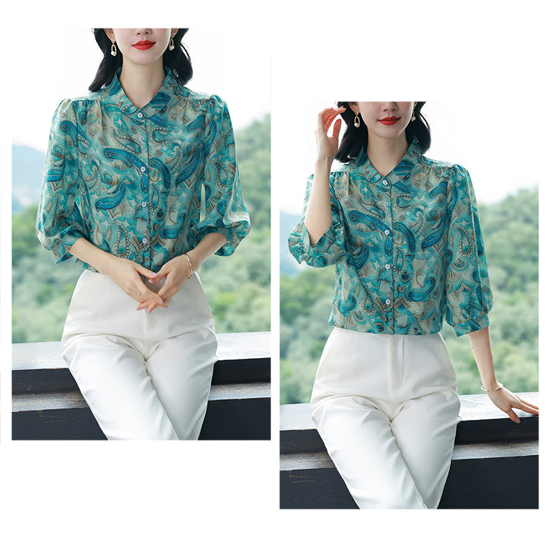 Paisley Art Print Blouse – Lightweight Gallery Collection Shirt - LAI MENG FIVE CATS