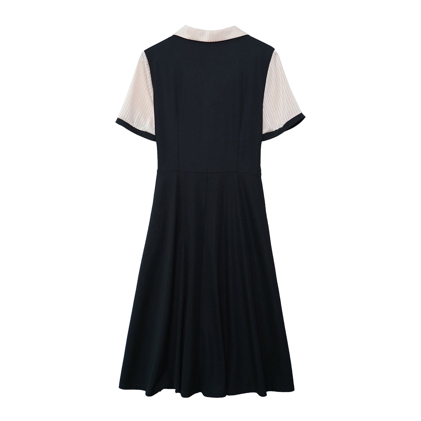 26-Women's Lapel V-Neck Pockets Midi Dress
