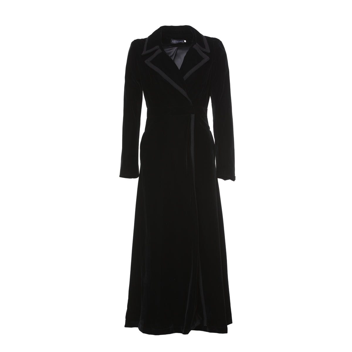 28663 Women’s Long Velvet Coat – Burgundy & Navy | Elegant Fall & Winter Outerwear - LAI MENG FIVE CATS