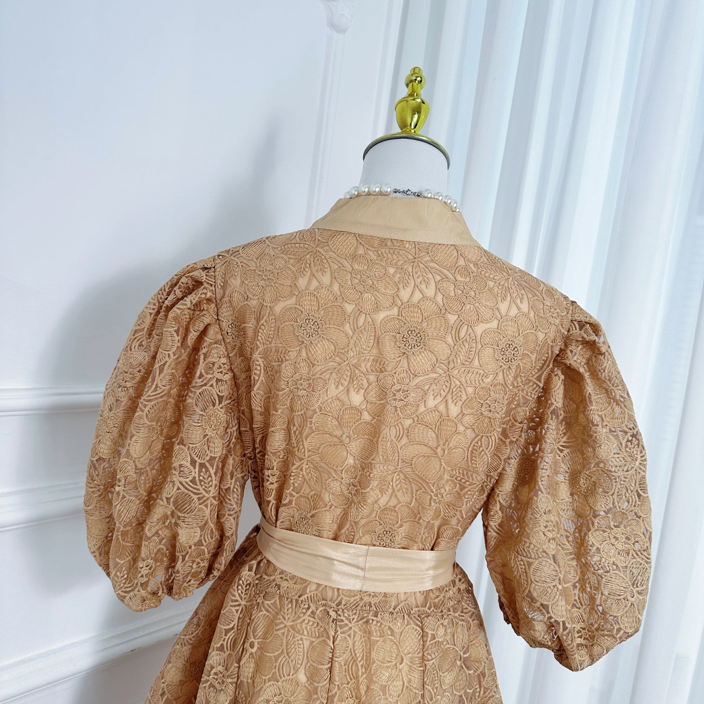 Women's Lace Embroidery Puff Sleeve Midi Dress
