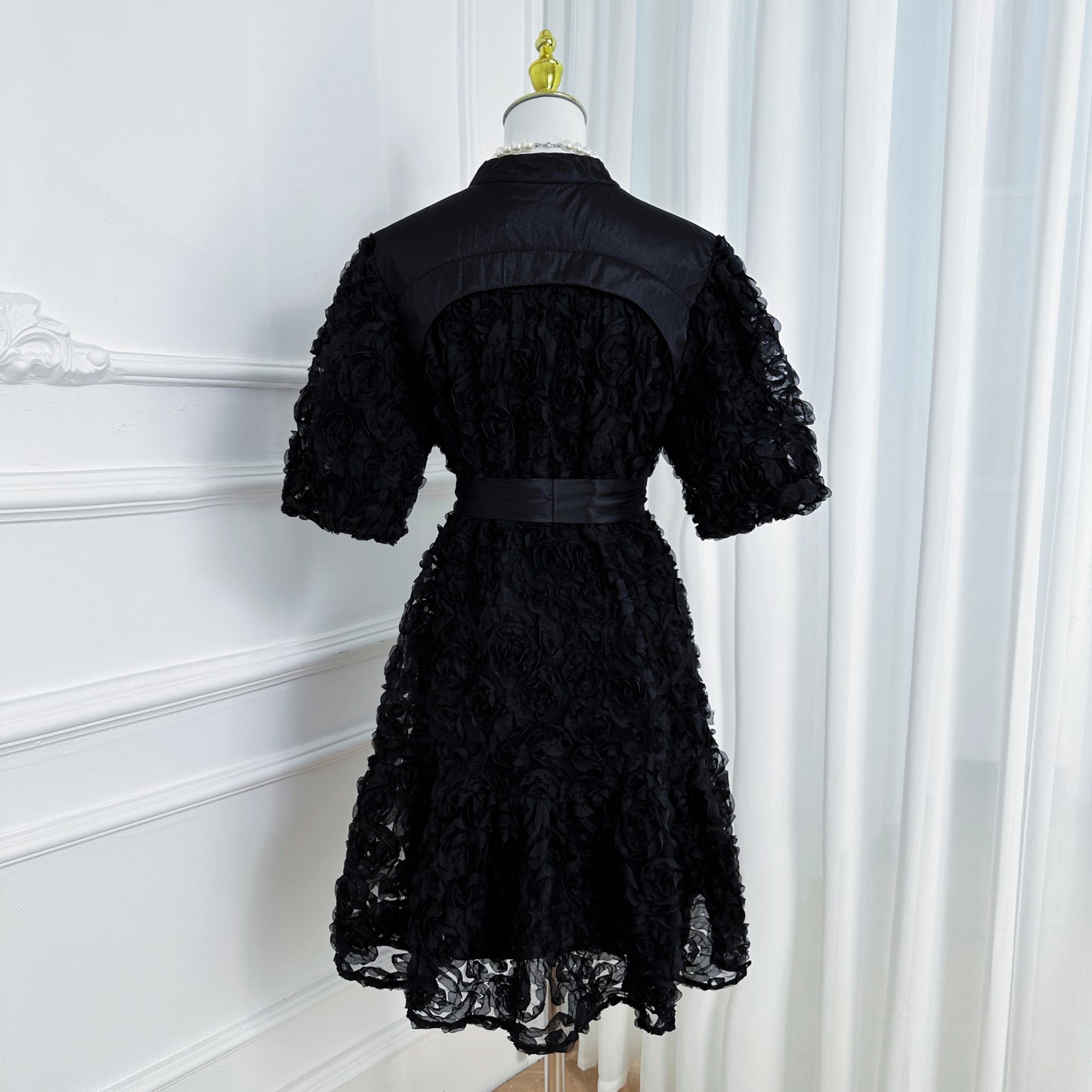 Women 3D Floral Puff Sleeve Ruffle Mini Dress