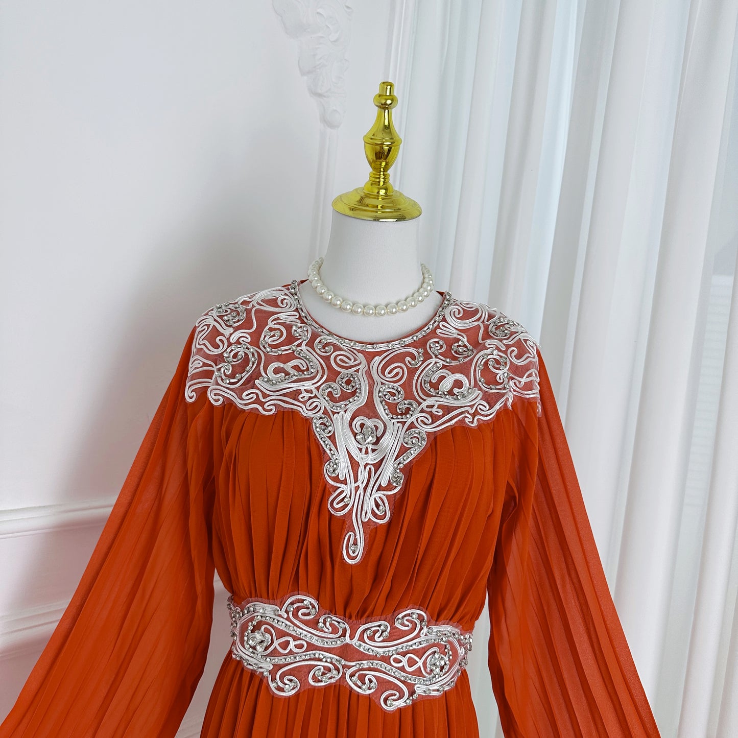 Women's Chiffon Beaded Flare Sleeves Maxi Dress