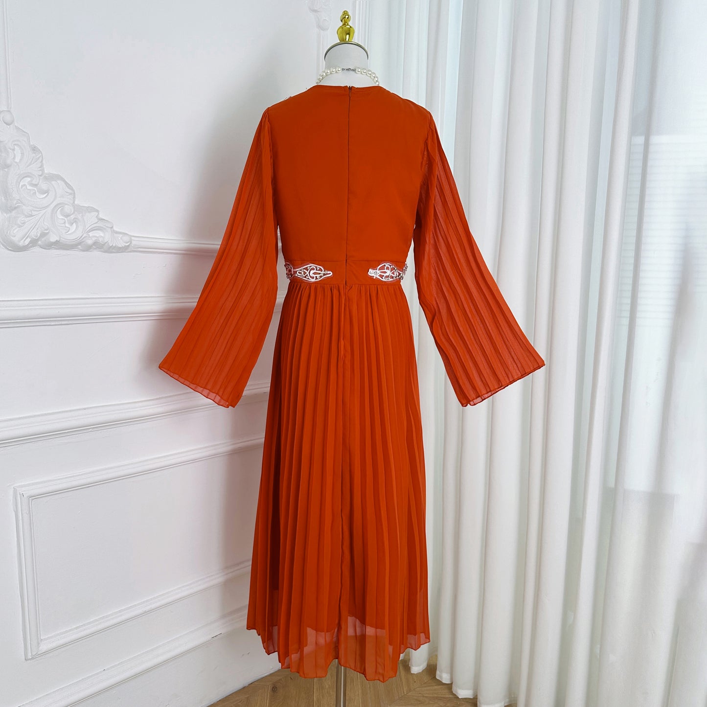 Women's Chiffon Beaded Flare Sleeves Maxi Dress