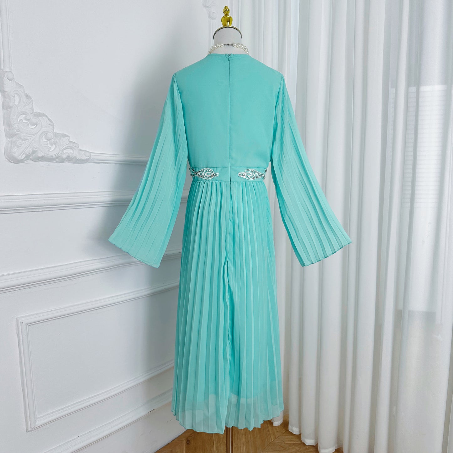 Women's Chiffon Beaded Flare Sleeves Maxi Dress